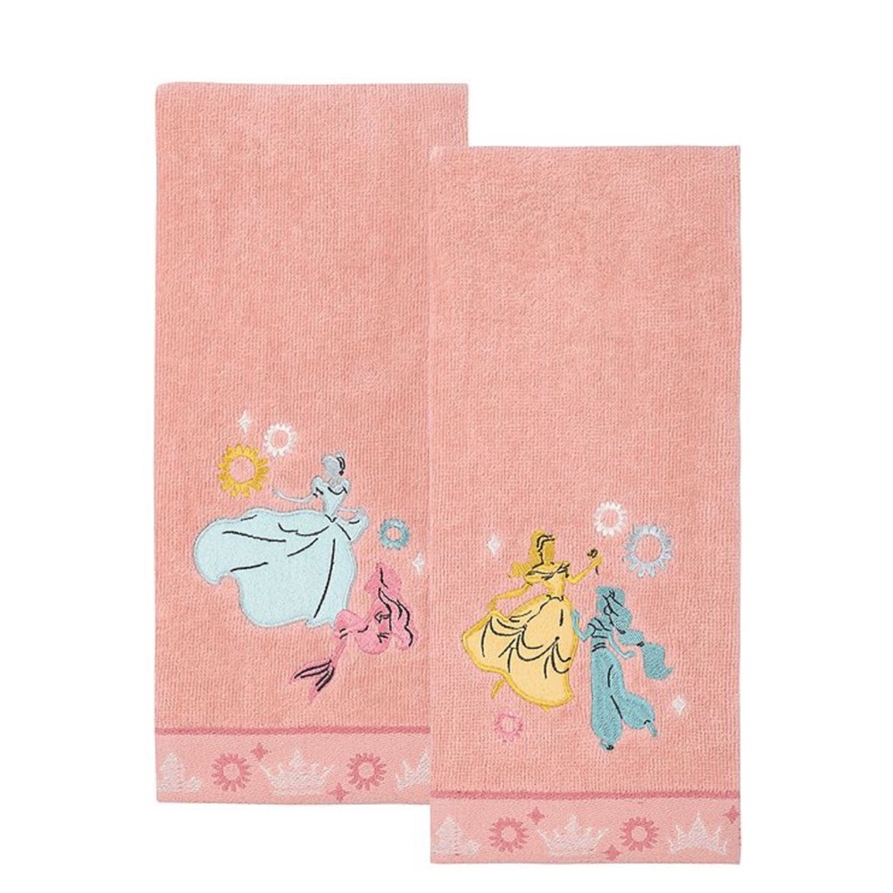 Disney Princess Pink Embroidered Hand Towels 2pc Set New